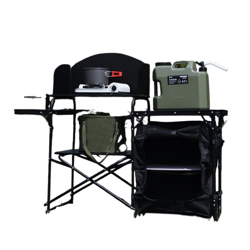 Outdoor Camping Kitchen Setup - 折りたたみ式ポータブル屋外ストーブテーブルキャンプキッチンセットクイックセットアップアルミ防風可動式調理テーブル収納付き