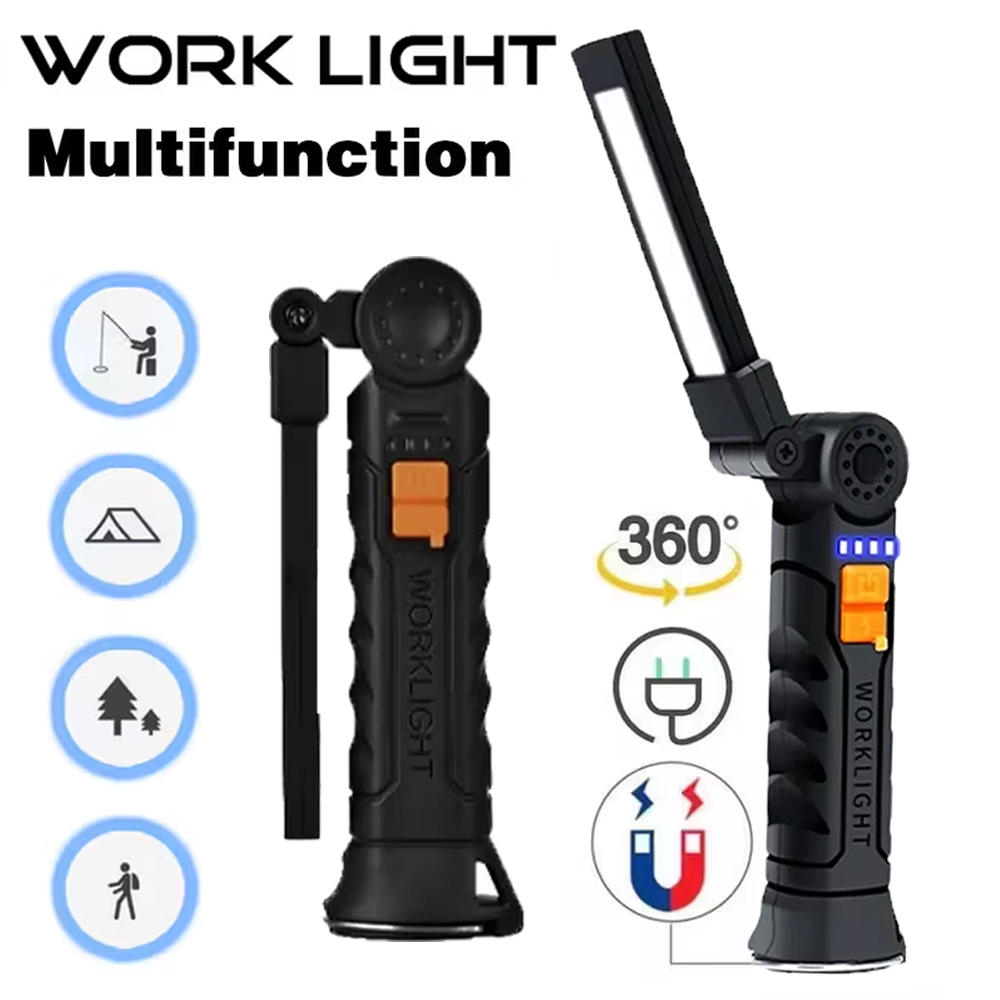 Outdoor Camping Lamp - ポータブル COB LED 懐中電灯 USB 充電式トーチ、磁気緊急作業灯、内蔵バッテリー付き、アウトドアキャンプ用