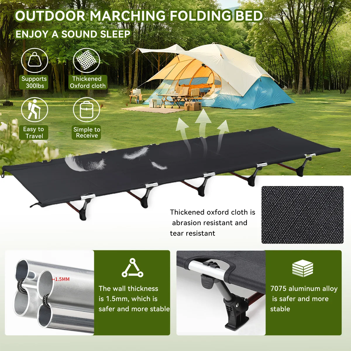 Outdoor Camping Cot - ベストセラーのアルミフレームキャンプ用コット、アウトドアスポーツや緊急時用のポータブル折りたたみベッド