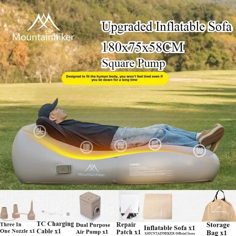 Outdoor Camping Cot - MOUNTAINHIKER 180x75x58CM 新しいインフレータブルソファベッドエアマットレス怠惰な屋外キャンプ自動インフレータブル睡眠マット
