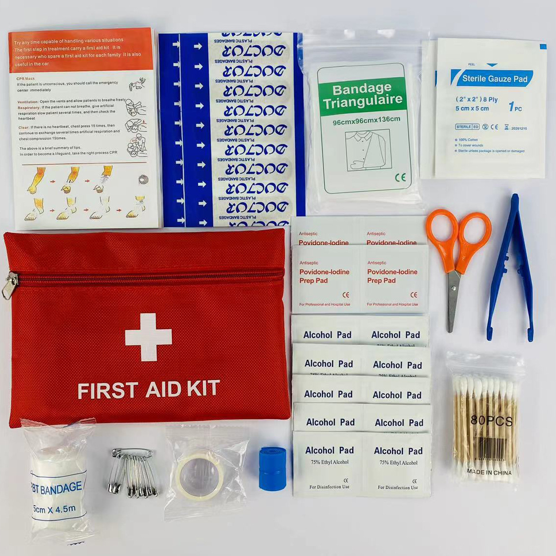 First Aid Kit Camping - 14点入り救急セット、トラウマキット、旅行、自宅、オフィス、車、アウトドア、キャンプ、ハイキング用の必須緊急医療用品付き