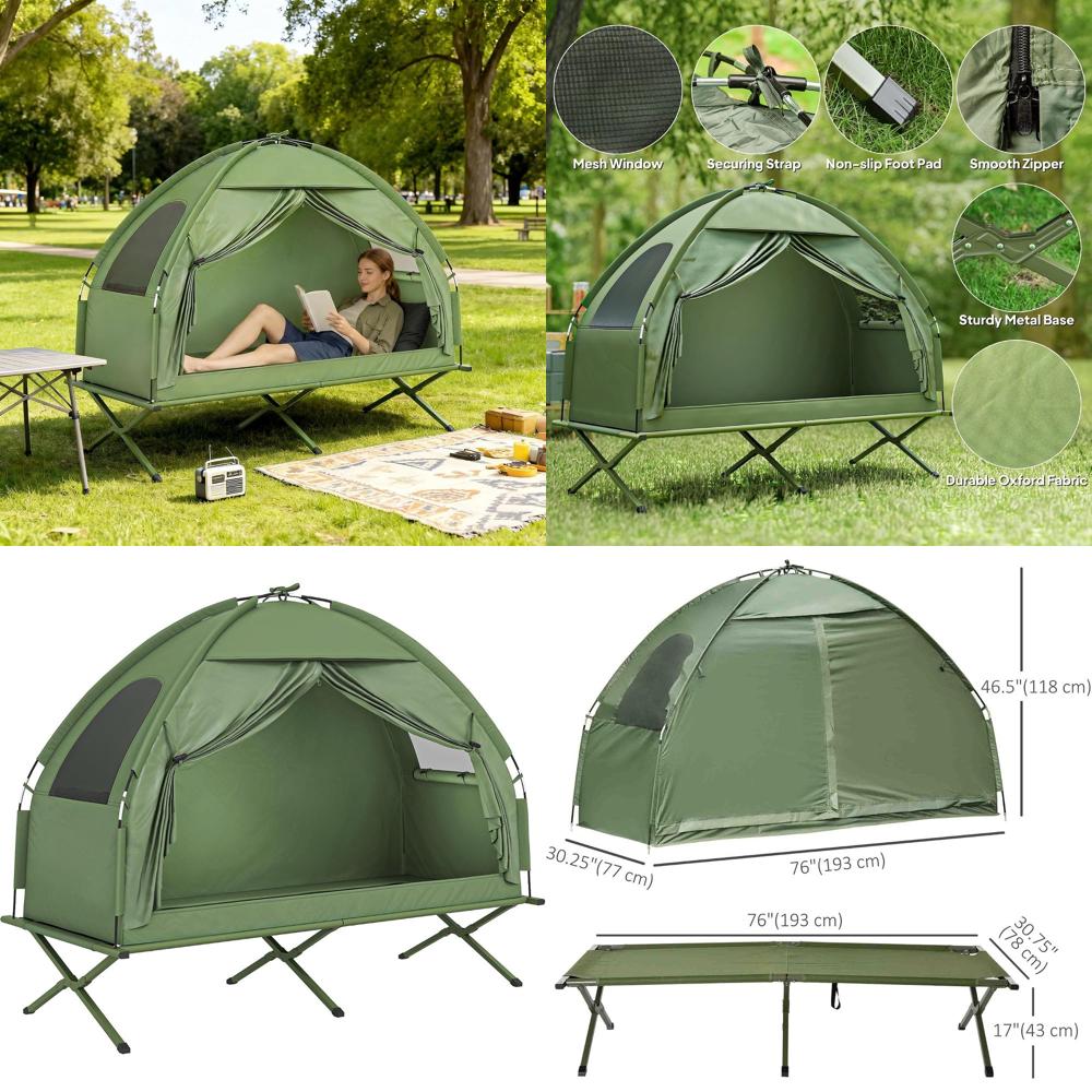 Outdoor Camping Cot - キャンプ用テントコット、一人用折りたたみコットコンボ、O-Groundテント、キャリーバッグ付き屋外用ベッド、ハイキング、キャンプ用