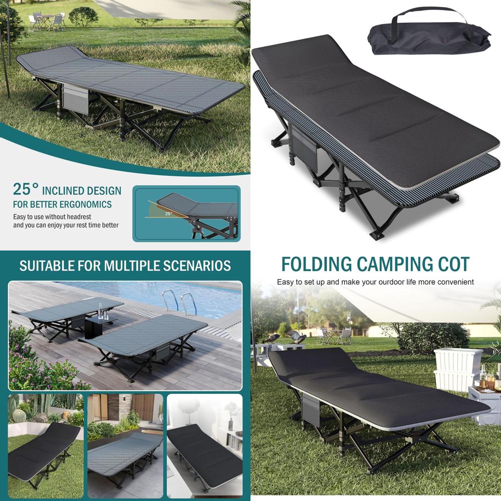 Outdoor Camping Cot - キャンプ用コットまたは大人用折りたたみベッド、快適なクッション付き、テント用ポータブルスレンベッド、キャリーバッグ付き、キャンプ、オフィス、屋外、旅行用