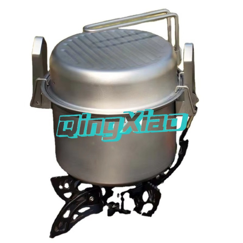 Cooking Outdoor Camping - 屋外用304ステンレス鋼多機能キャンプ調理器具鍋、蒸し、揚げ、炊飯用、ポータブルネスティングデザイン