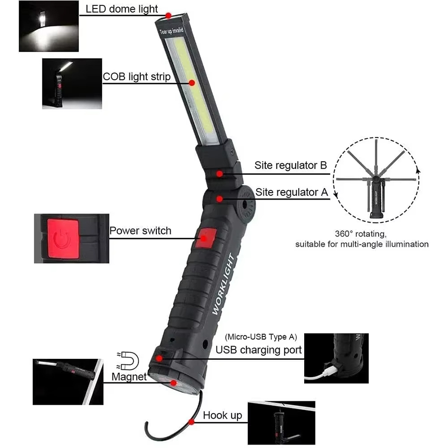 ポータブル LED 懐中電灯 磁気フック付き 屋外修理作業灯 - Outdoor Camping Lamp のレビューと価格