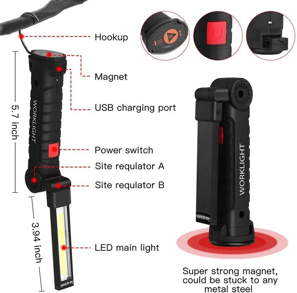 ポータブル COB LED 懐中電灯 USB 充電式ワークラ - Outdoor Camping Lamp のレビューと価格