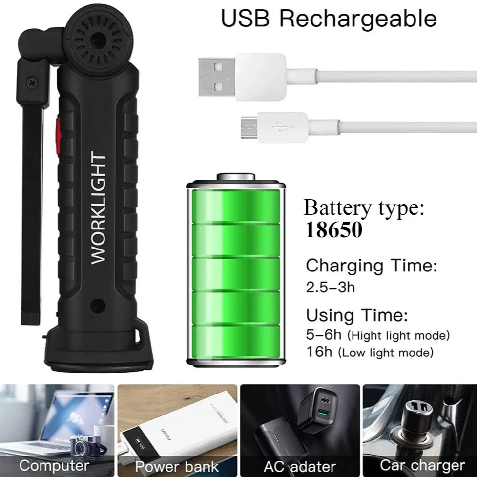 ポータブル COB LED 懐中電灯 USB 充電式ワークラ - Outdoor Camping Lamp のレビューと価格