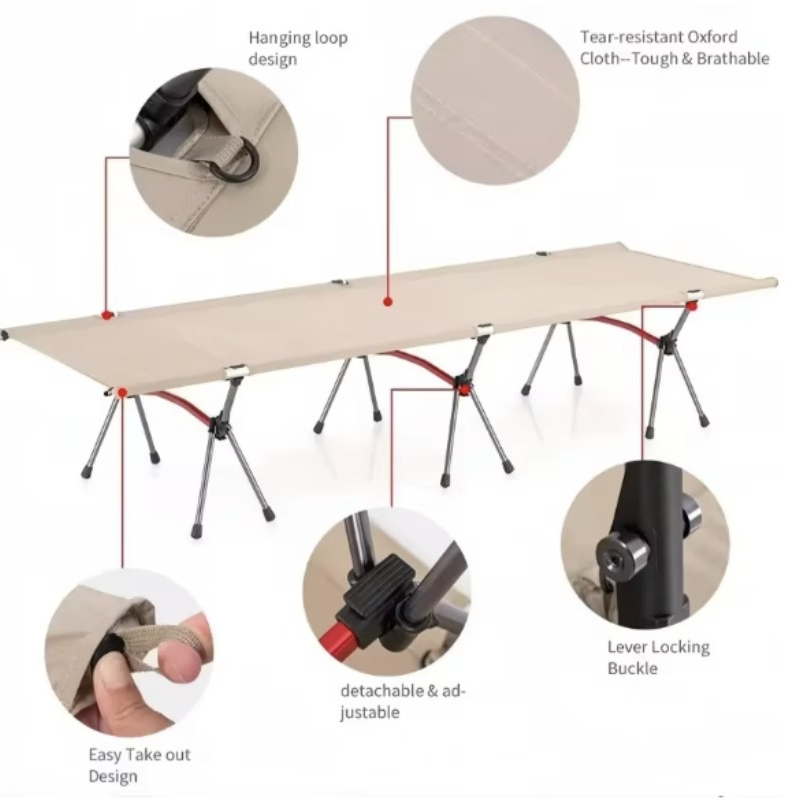 頑丈な高さ調節可能なアルミ合金製折りたたみ式キャンプ用コット - Outdoor Camping Cot のレビューと価格
