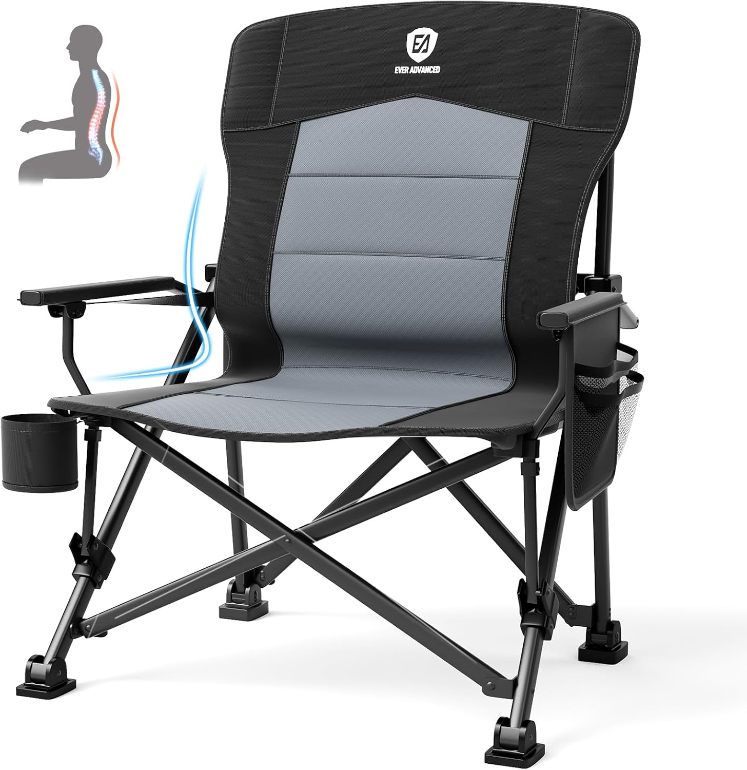 頑丈な特大サイズの四つ折りキャンプチェア（大人用）、調節可能 - Camping Quad のレビューと価格