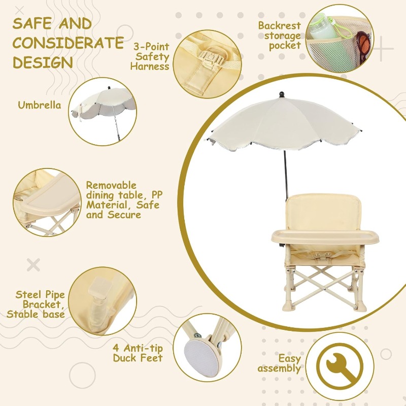 ベビー用屋外ビーチチェア、傘付き背もたれポケット、シートベル - Outdoor Camping Loveseat のレビューと価格