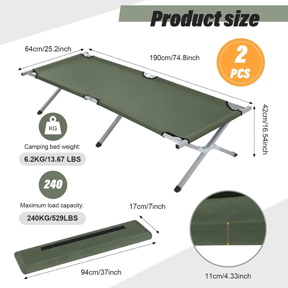 2個セット 折りたたみ式キャンプ用簡易ベッド キャリーバッグ - Outdoor Camping Cot のレビューと価格