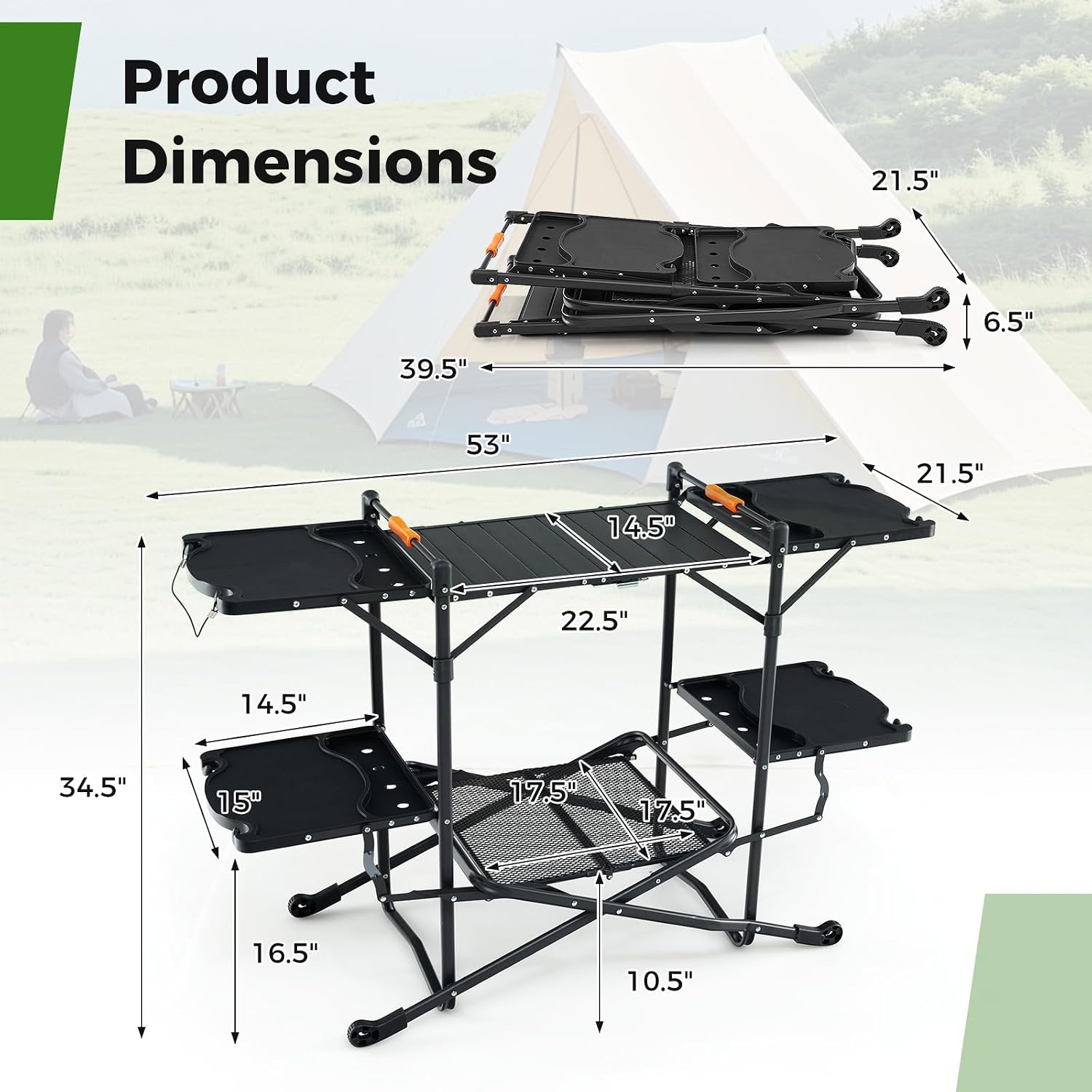 耐熱トップ、4つのサイドテーブル、収納ラック付きのポータブル - Outdoor Camping Kitchen Setup のレビューと価格