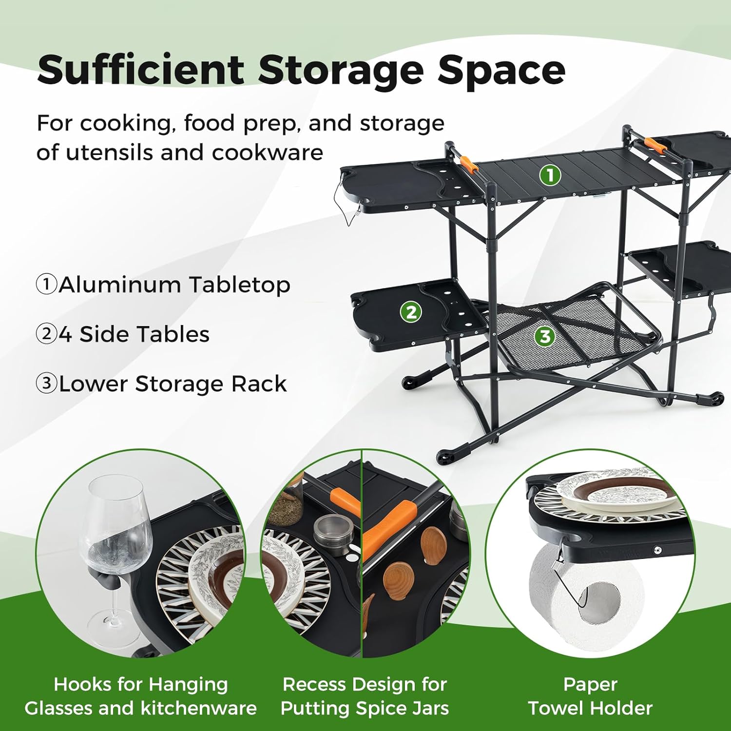 耐熱トップ、4つのサイドテーブル、収納ラック付きのポータブル - Outdoor Camping Kitchen Setup のレビューと価格
