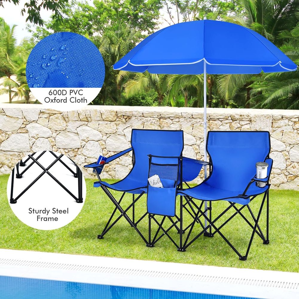 持ち運び可能な折りたたみ式ピクニックチェア、取り外し可能な傘 - Outdoor Camping Loveseat のレビューと価格