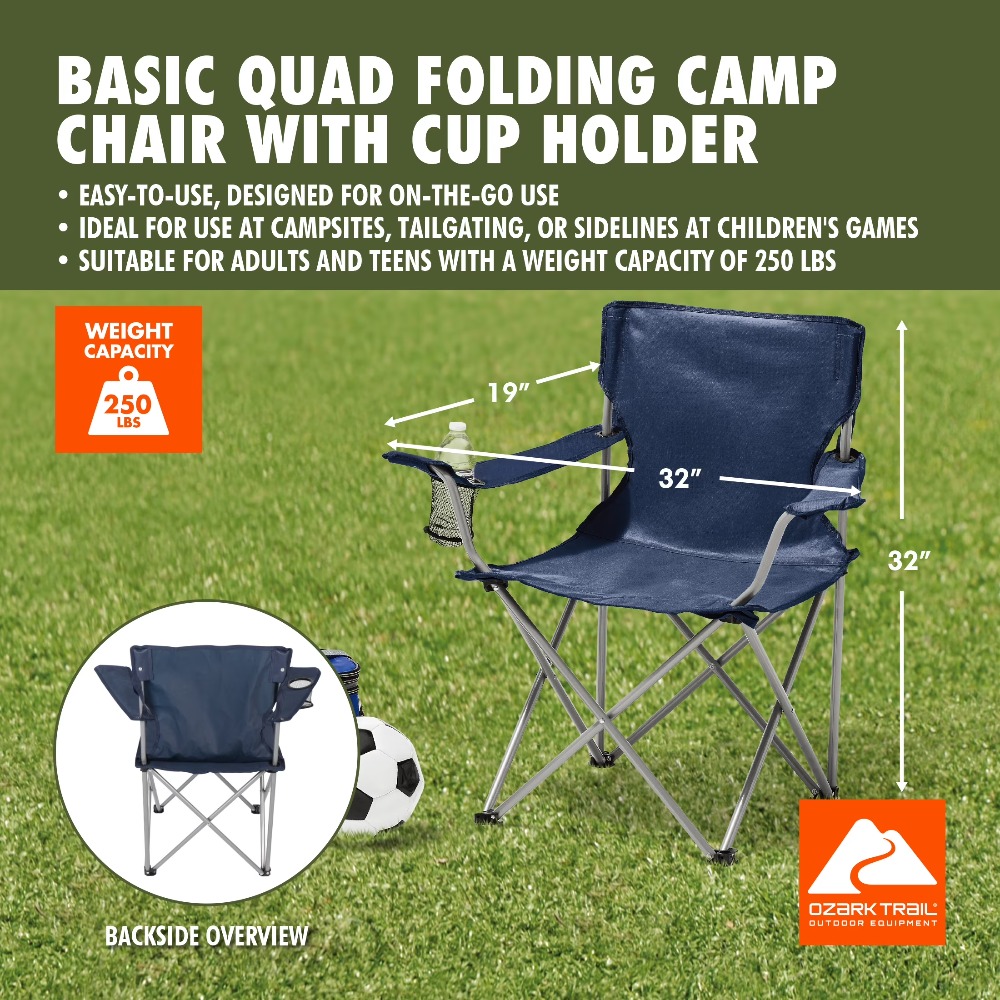 ポータブル四つ折りキャンプチェア カップホルダーとキャリーバ - Camping Quad のレビューと価格