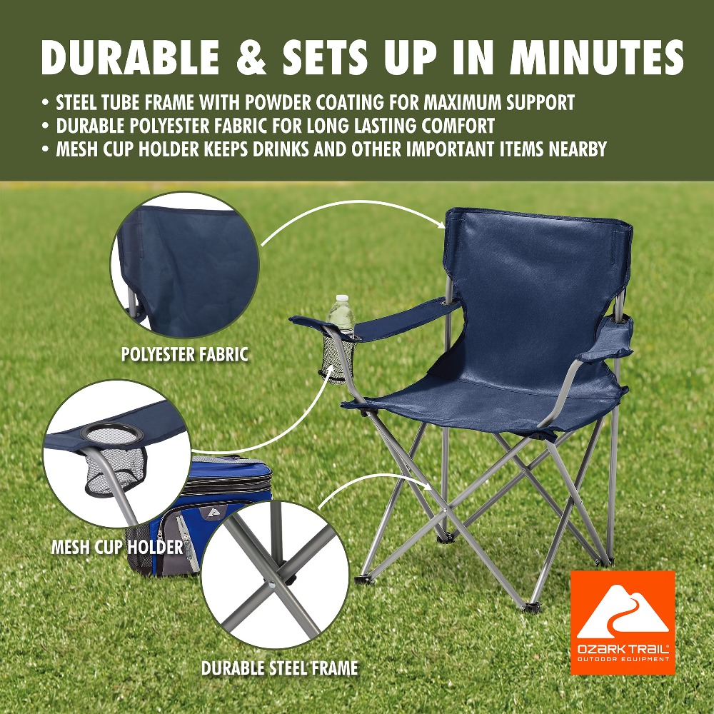 ポータブル四つ折りキャンプチェア カップホルダーとキャリーバ - Camping Quad のレビューと価格