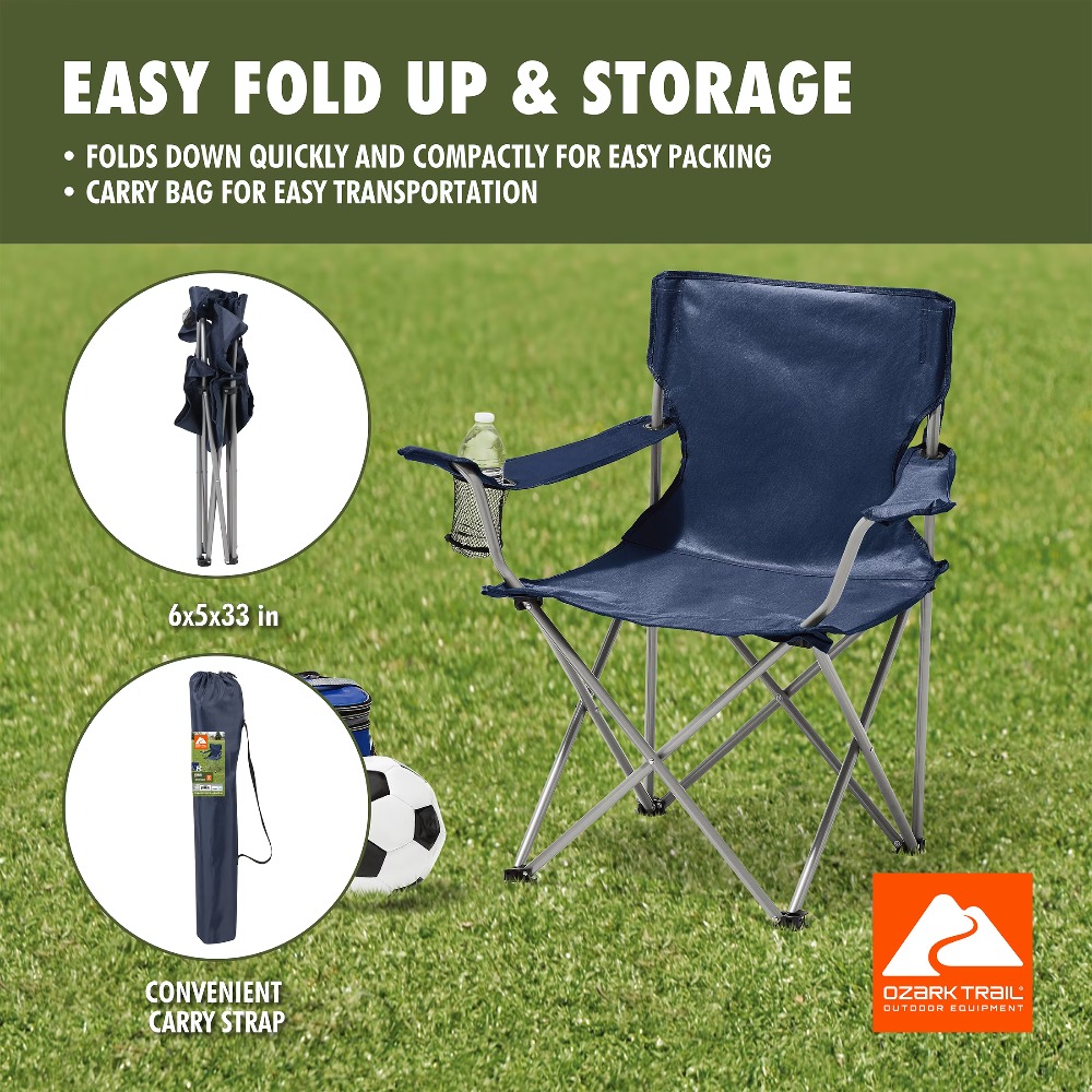 ポータブル四つ折りキャンプチェア カップホルダーとキャリーバ - Camping Quad のレビューと価格