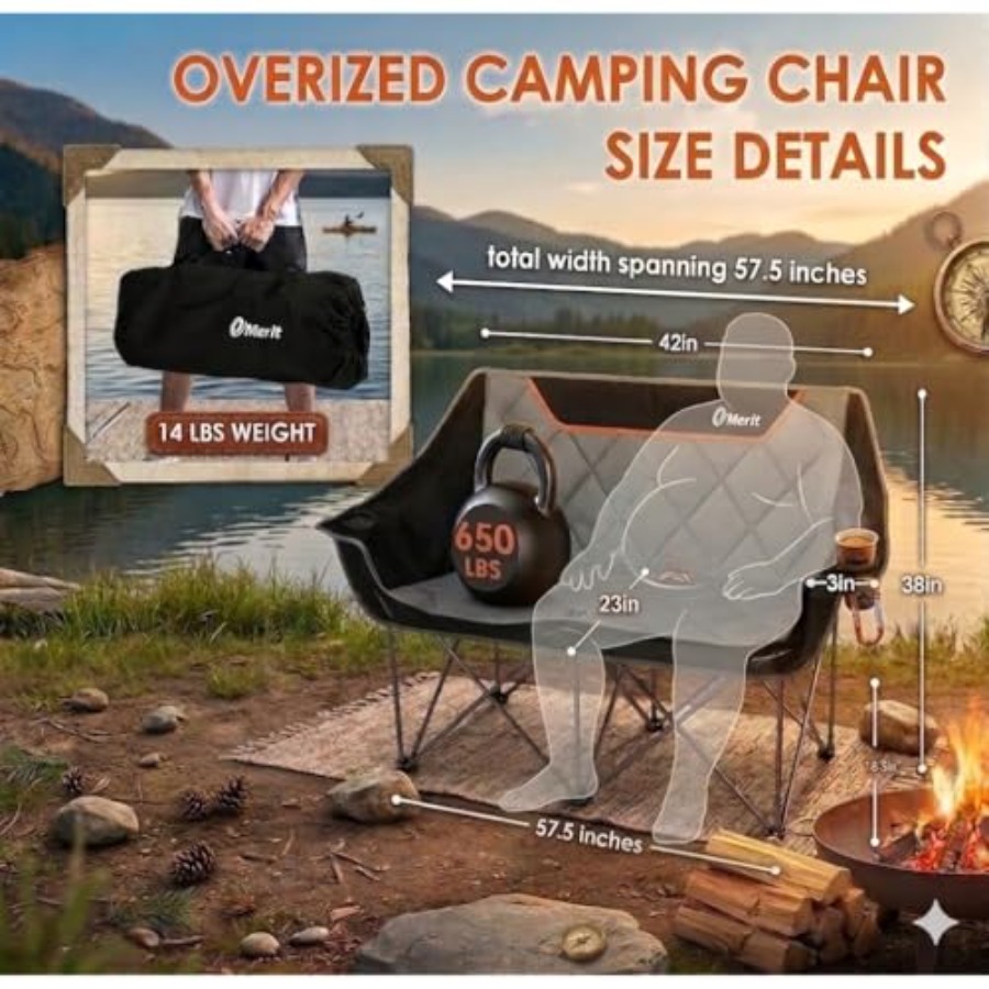 特大サイズの完全パッド入りキャンプチェア、屋外芝生スポーツイ - Camping Quad のレビューと価格