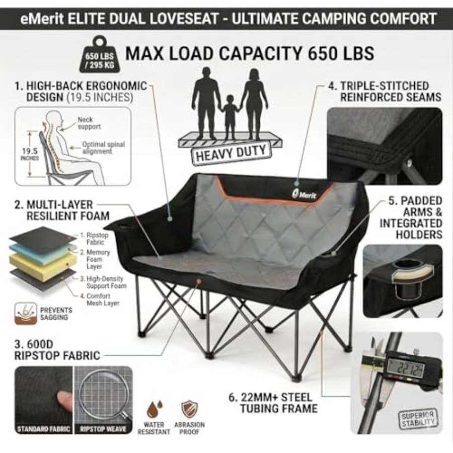 特大サイズの完全パッド入りキャンプチェア、屋外芝生スポーツイ - Camping Quad のレビューと価格