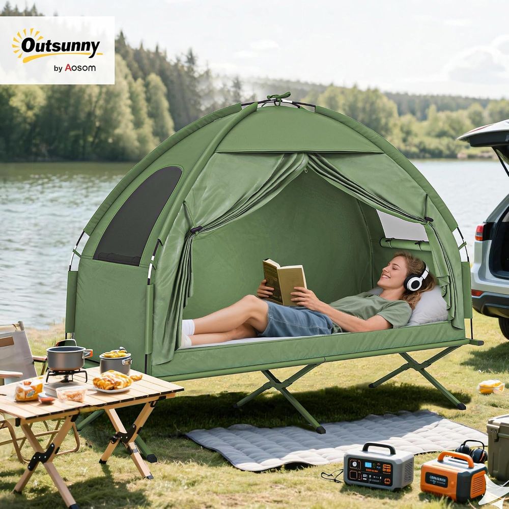 キャンプ用テントコット、一人用折りたたみコットコンボ、O-G - Outdoor Camping Cot のレビューと価格