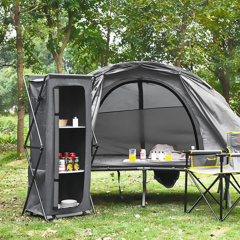 3段の棚とキャリーバッグ付きの折りたたみ式キャンプ用収納キャ - Outdoor Camping Kitchen Setup のレビューと価格