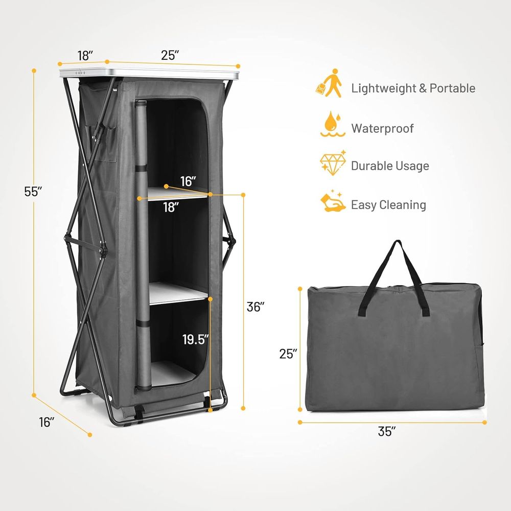 3段の棚とキャリーバッグ付きの折りたたみ式キャンプ用収納キャ - Outdoor Camping Kitchen Setup のレビューと価格