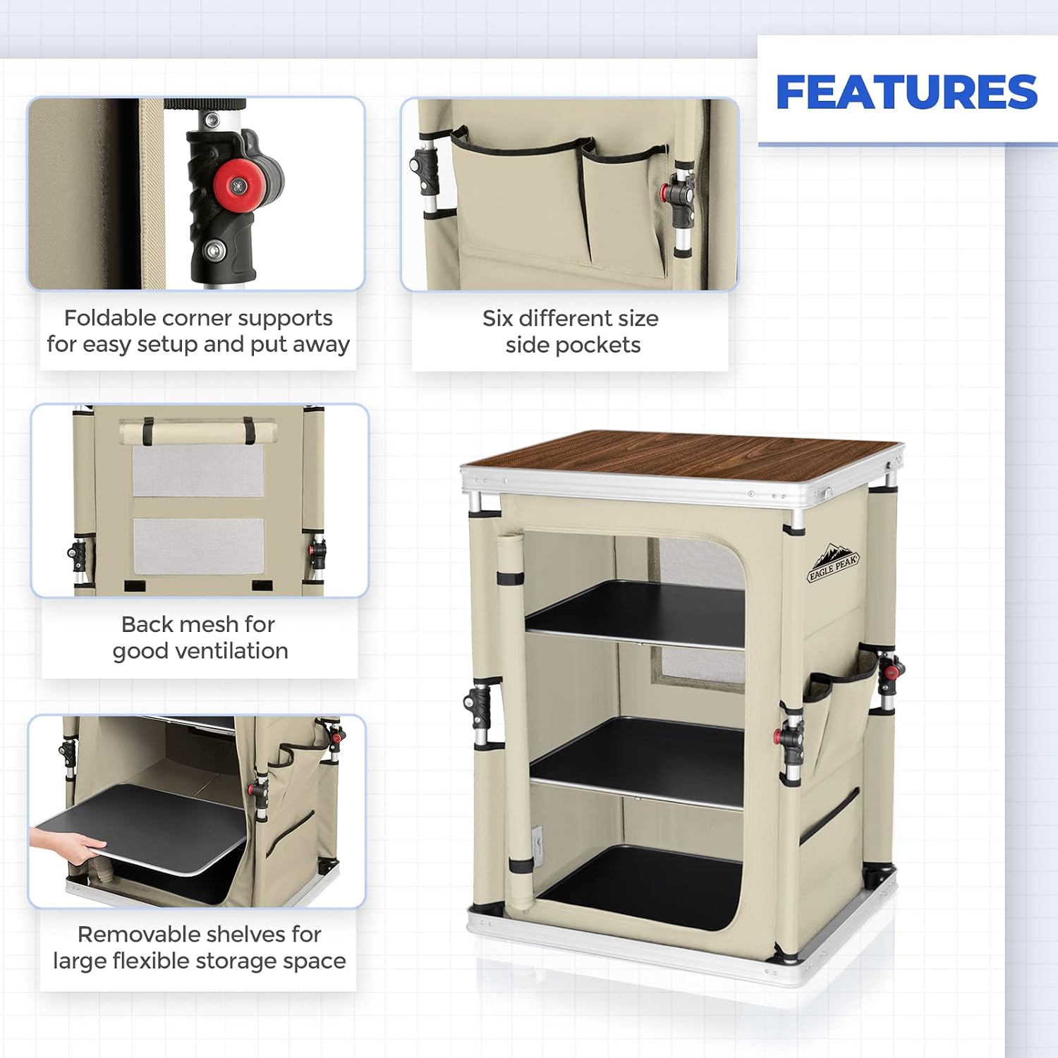 屋外折りたたみ式キャンプテーブル、大型3段収納オーガナイザー - Outdoor Camping Kitchen Setup のレビューと価格