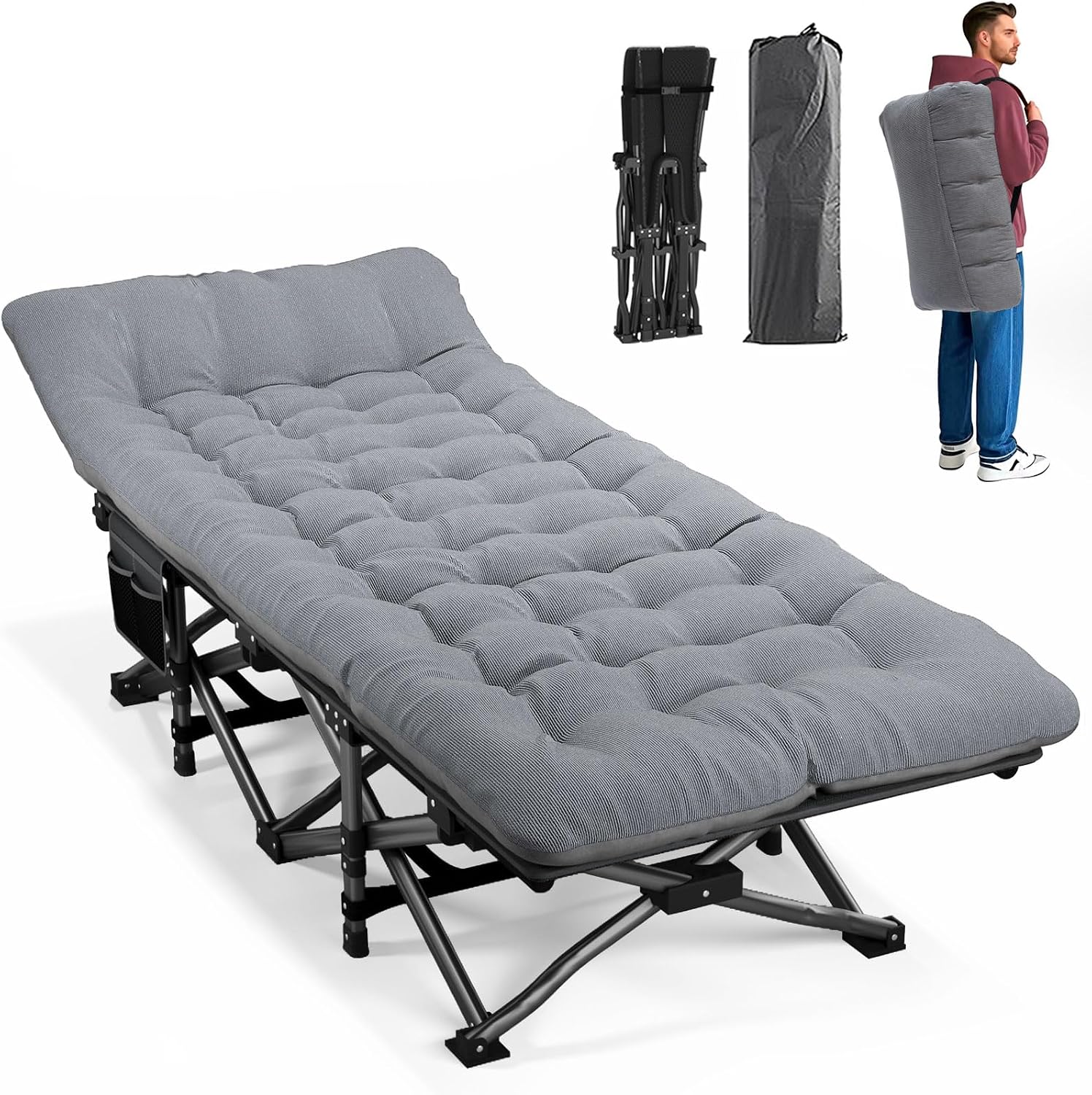 大人用キャンプコット クッション付き ポータブル折りたたみベ - Outdoor Camping Cot のレビューと価格