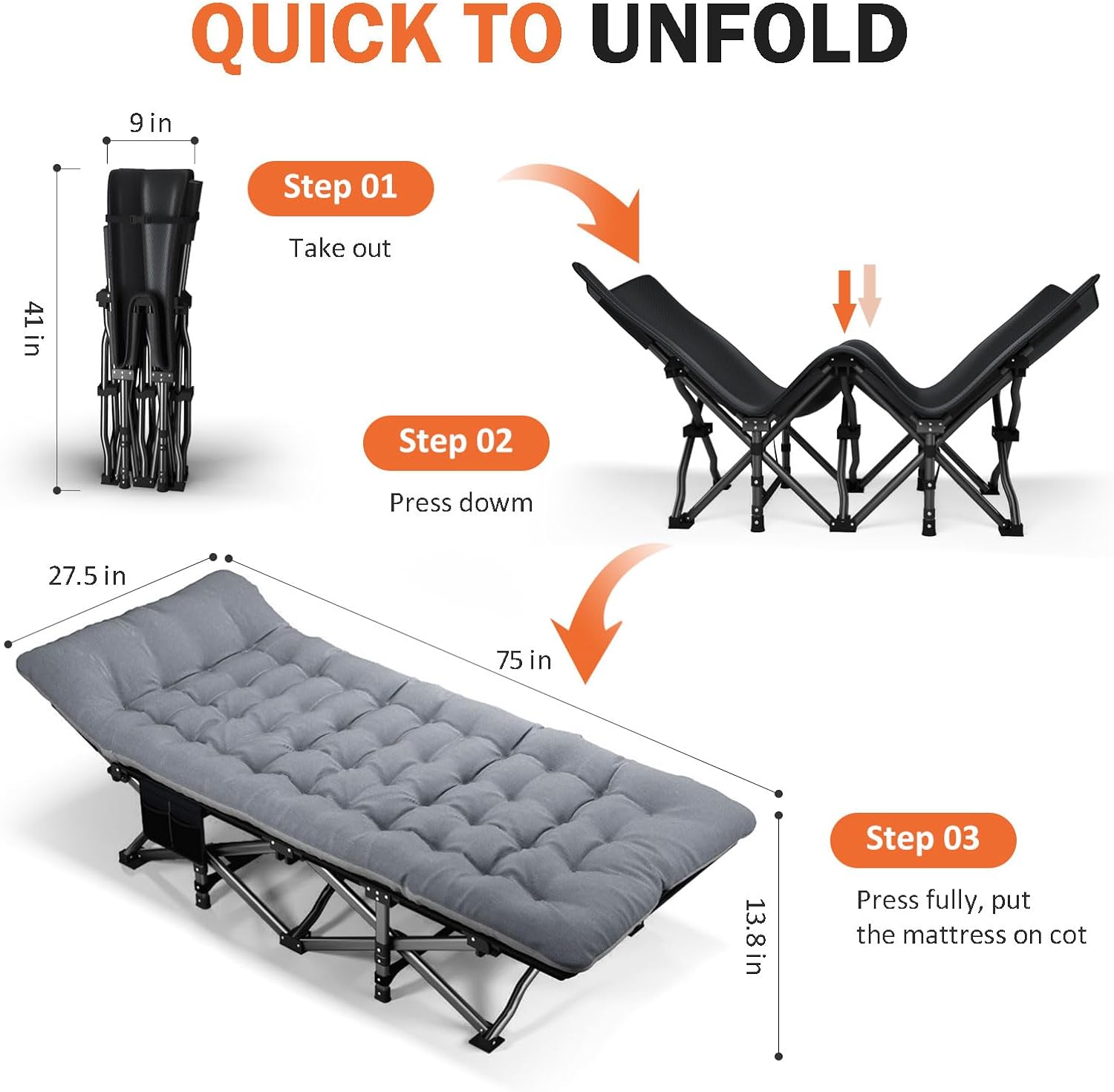 大人用キャンプコット クッション付き ポータブル折りたたみベ - Outdoor Camping Cot のレビューと価格