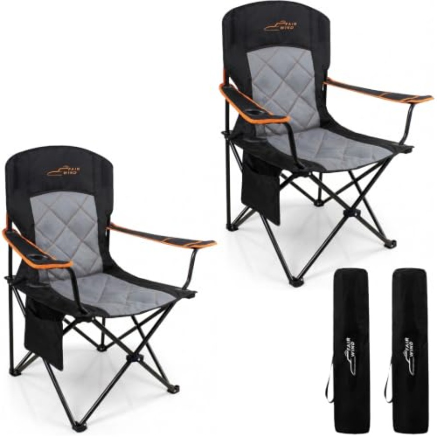 特大パッド入りキャンプチェア2脚セット 350ポンド耐荷重  - Camping Quad のレビューと価格