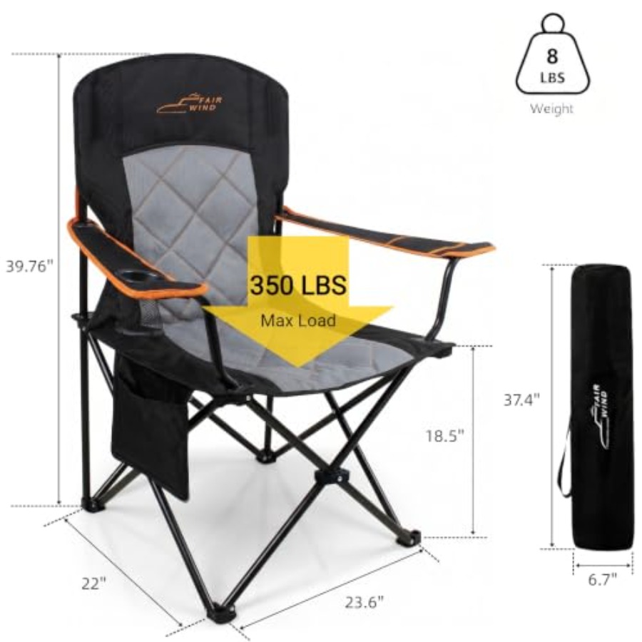 特大パッド入りキャンプチェア2脚セット 350ポンド耐荷重  - Camping Quad のレビューと価格