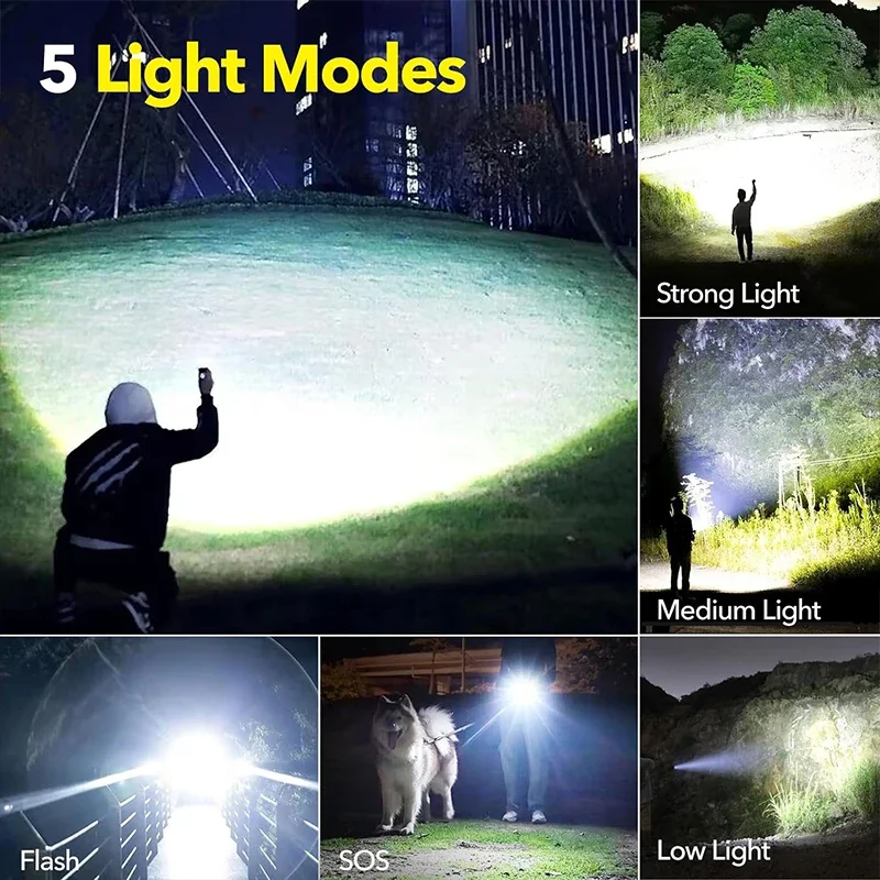 ハイパワー LED 懐中電灯充電式 5 モードアルミ合金伸縮 - Outdoor Camping Lamp のレビューと価格