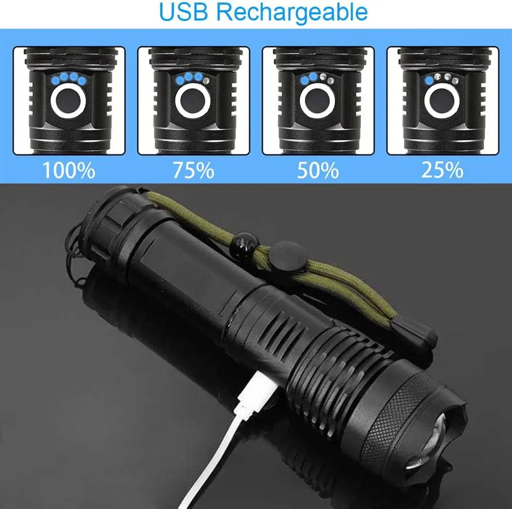 ハイパワー LED 懐中電灯充電式 5 モードアルミ合金伸縮 - Outdoor Camping Lamp のレビューと価格