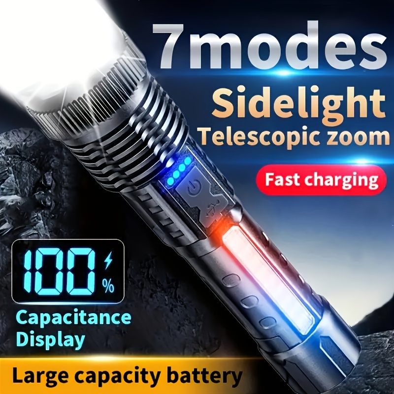 強力な LED 懐中電灯バッテリーディスプレイ USB 充電 - Outdoor Camping Lamp のレビューと価格