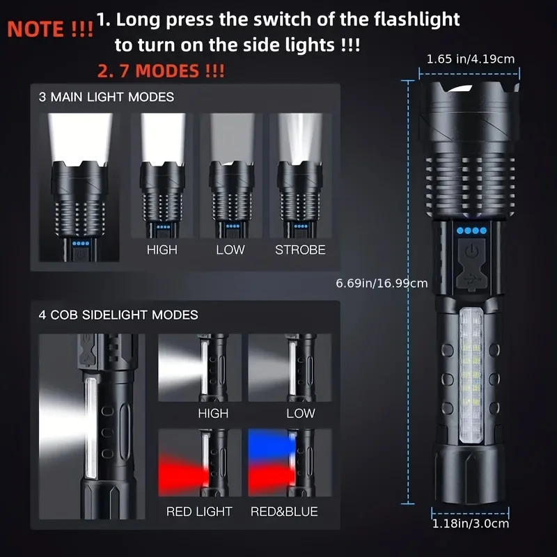 強力な LED 懐中電灯バッテリーディスプレイ USB 充電 - Outdoor Camping Lamp のレビューと価格