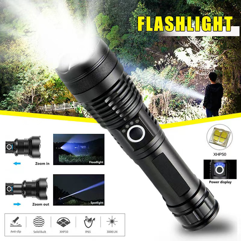 ハイパワー XHP70 LED 懐中電灯 USB-C 充電式 - Outdoor Camping Lamp のレビューと価格